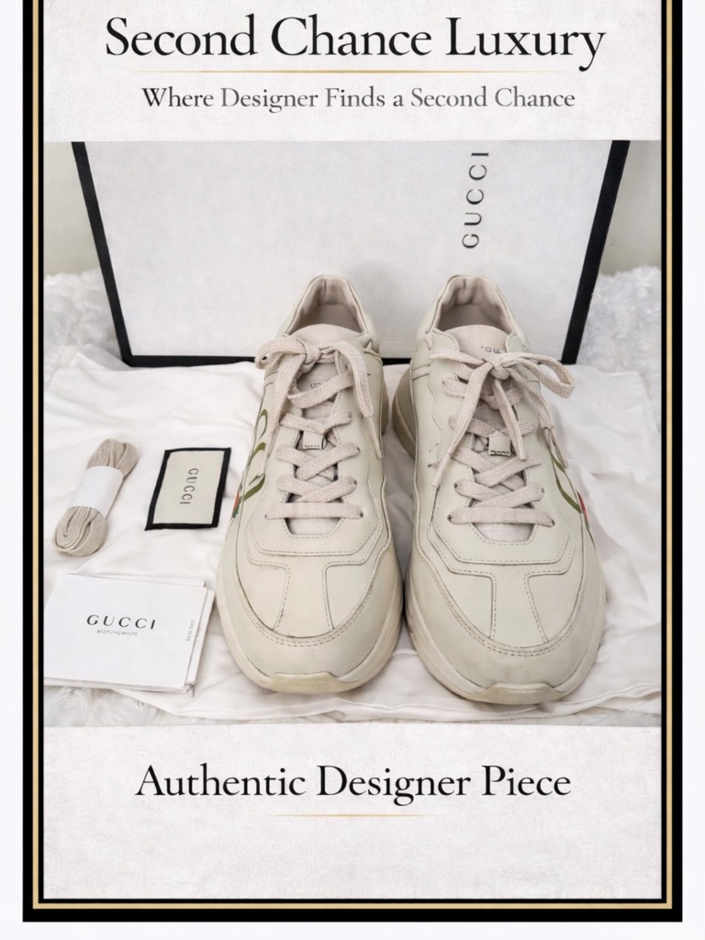 Gucci Beige Laces and Branded Dust Bag Accessories